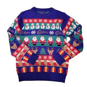 Cadbury mens ugly christmas sweater santa rudolph sz sm party funky jumpers